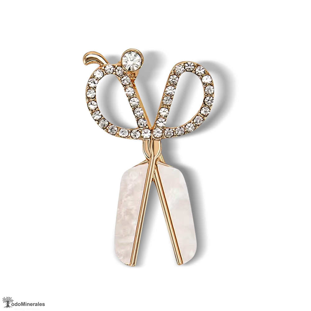 Broche de solapa Tijeras de Nácar natural y metal dorado